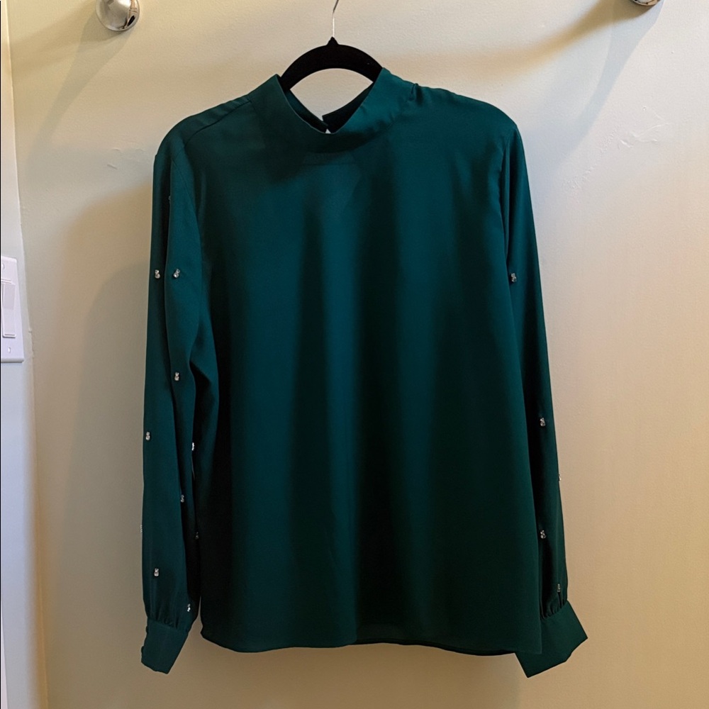 Ladies Green Shirt with rhinestone embellishment on sleeves.  Worn once.